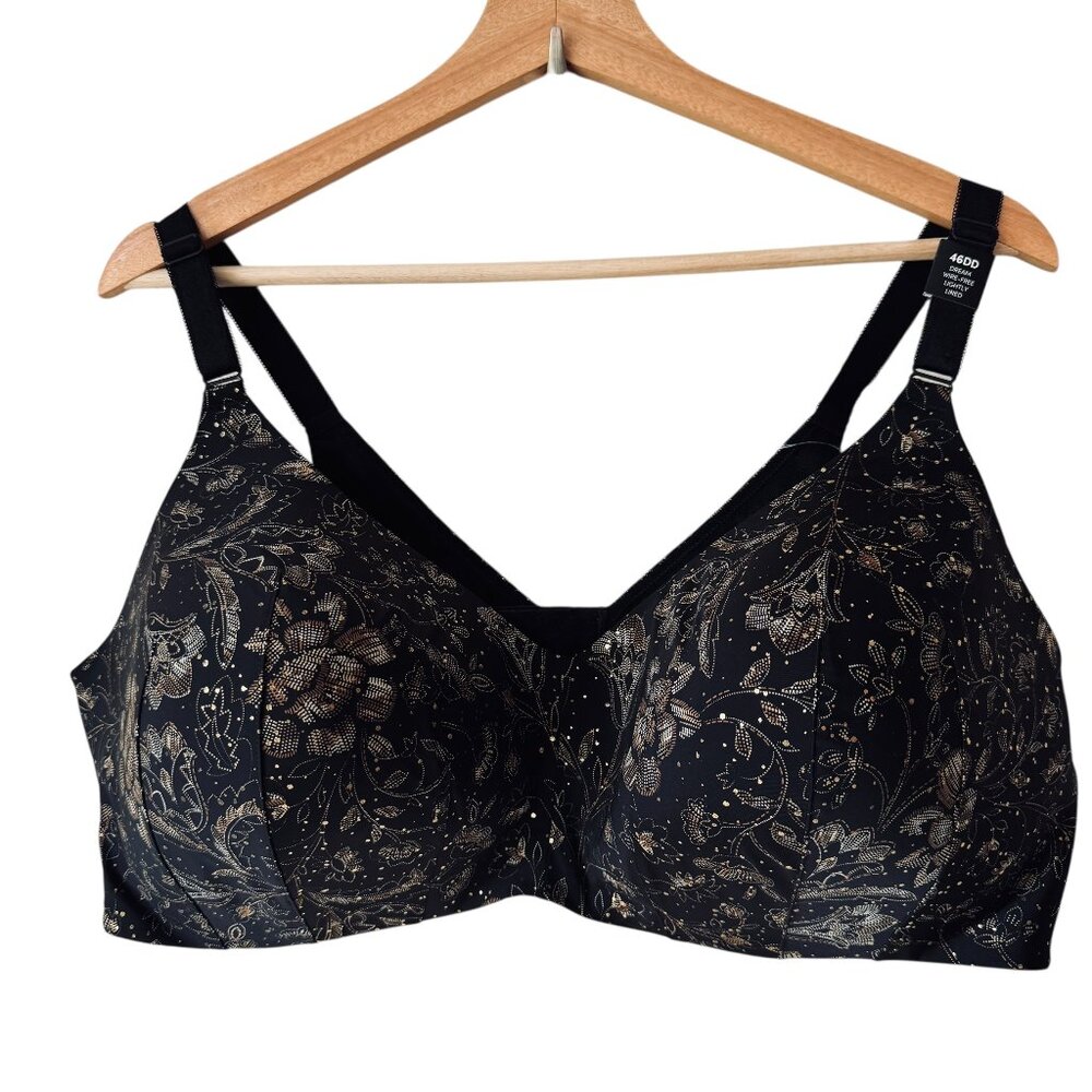 Torrid Everyday Dream Wire Free Lightly Lined Bra 46DD Dot Bead Floral Rich Blk